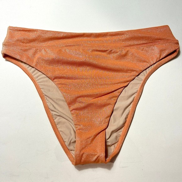 PilyQ PQ Citrine High Waist Teeny Orange Shimmer Swim Bikini Bottom Size L NWT - Picture 3 of 10
